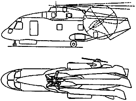 Противолодочный вертолет EH-101 со сложенными лопастями винта