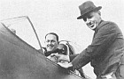 The designer of the Boomerang, Wg. Cdr. L. J. Wackett, congratulating test pilot Ken Frewin