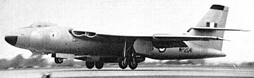 Valiant WP204 taking-off for trials with the Blue Steel stand-off bomb. Belly of the Valiant was modified to accomodate Blue Steel.