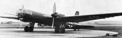 The first prototype of the He 177, which made its first flight on November 19, 1939; the flight lasted only twelve minutes, before test pilot Francke had to return with overheating engines<br>